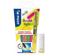 Pilot 4136S6 FriXion Light Rotuladores fluorescentes, 6 unidades, color rosa, naranja, amarillo, verde, azul y morado, con goma de borrar.