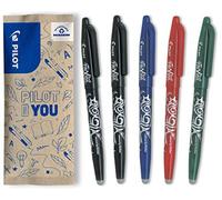 PILOT - 5 FriXion Ball - Bolígrafo Borrable Recargable - Punta Media | Tinta Termosensible - Escritura Fluida, Limpia, Sin Tachaduras - 2 Negro, 1 Azul, 1 Rojo, 1 Verde - Punta Media (0,7mm)