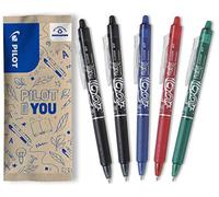 PILOT - 5 FriXion Ball Clicker - Bolígrafo Borrable Retráctil | Tinta Termosensible - Agarre Ergonómico - Escritura Fluida, Limpia - 2 Negro, 1 Azul, 1 Rojo, 1 Verde - Punta Media (0,7mm)