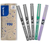 PILOT - 5 V5 - Roller de Tinta Líquida - Negro, Verde, Violeta - Punta Fina | Escritura Fluida, Precisa y Ligera - Secado Rápido, Resistente a las Fugas - 3 Negro, 1 Verde, 1 Violeta - Trazo (0,3mm)