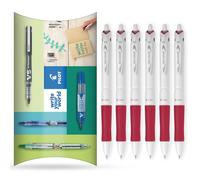 Pilot Acroball - Bolígrafo retráctil blanco puro, gama Begreen 79% reciclado, paquete de 6 bolígrafos, punta mediana de 1,0 mm, ideal para escribir, escuela, hogar, revisión, oficina (rojo)