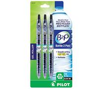 Pilot Bottle-2-Pen (B2P) Bolígrafos retráctiles de gel de alta calidad hechos de botellas recicladas (3 unidades) de punta fina, tinta de gel G2 negra, recargable, agarre cómodo (31607)