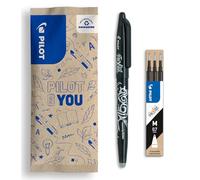 PILOT Caja de 1 Frixion Ball + 1 set de 3 recambios - Bolígrafo borrable con tinta termosensible - Bolígrafo rollerball recargable - Negro - Punta Media