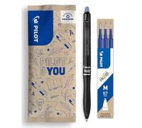 PILOT - Caja de 1 FriXion Ball 07 Plus + 1 Set de 3 Recambios - Bolígrafo Borrable con Tinta Termosensible - Rollerball Recargable y Retráctil - Fabricado con Plástico Reciclado - Azul - Punta Media