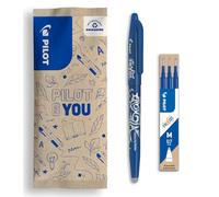 PILOT Caja de 1 Frixion Ball + 1 set de 3 recambios - Bolígrafo borrable con tinta termosensible - Bolígrafo rollerball recargable - Azul - Punta Media