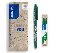 PILOT Caja de 1 Frixion Ball + 1 set de 3 recambios - Bolígrafo borrable con tinta termosensible - Bolígrafo rollerball recargable - Verde - Punta Media