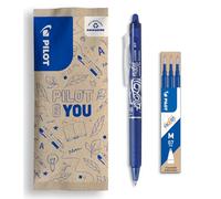 PILOT Caja de 1 Frixion Ball Clicker + 1 Set de 3 recambios - Bolígrafo retráctil borrable con tinta termosensible - Rollerball recargable y ergonómico - Azul - Punta Media