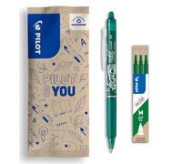 PILOT Caja de 1 Frixion Ball Clicker + 1 Set de 3 recambios - Bolígrafo retráctil borrable con tinta termosensible - Rollerball recargable y ergonómico - Verde - Punta Media