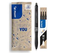 PILOT - Caja de 1 FriXion Ball 07 Plus + 1 Set de 3 Recambios - Bolígrafo Borrable con Tinta Termosensible - Rollerball Recargable y Retráctil - Fabricado con Plástico Reciclado - Negro - Punta Media