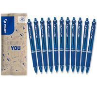 PILOT - Caja de 10 +1 Gratis Acroball - Bolígrafo - Escritura de Fluidez Inigualable - Recargable y Retráctil - Fabricado con Plástico Reciclado - Azul - Punta Media
