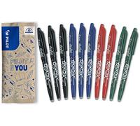 PILOT Caja de 10 FriXion Ball - Bolígrafo borrable con tinta termosensible - Bolígrafo rollerball recargable - 3 Negro, 3 Azul, 2 Verde, 2 Rojo - Punta Media
