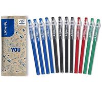PILOT Caja de 12 Bolígrafos FriXion Ball Stick - Tinta de gel borrable - 4 Azul, 4 Negro, 2 Rojo, 2 Verde - Punta Media