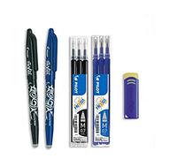 PILOT Caja de 2 FriXion Ball + 2 Set de 3 recambios + 1 goma -Bolígrafo rollerball recargable - 2 Azul, 2 Negro - Punta Media
