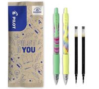PILOT - Caja de 2 G2 Flow + 2 Recambios - Edición Limitada - Bolígrafos Roller de Tinta de Gel - Retráctiles y Recargables - Cuerpo Amarillo, Verde - Tinta Negra - Punta Media