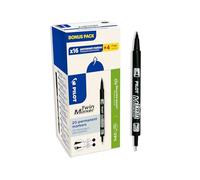 Pilot - Lote de 20 Twin Marker - Marcador permanente 2 en 1 - Trazado ultra preciso multisuperficies - Plástico reciclado - Negro - Doble punta fina y extrfina