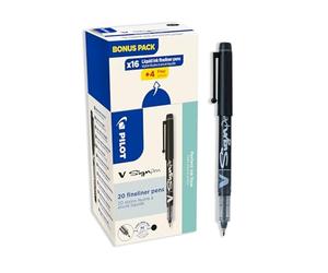 PILOT - Caja de 20 V-Sign Pen - Rotuladores de Tinta Líquida con Escritura Suave y Precisa - Tinta Intensa de Secado Rápido - Negro - Punta Media
