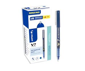 PILOT - Caja de 20 V7 - Bolígrafos Rollers de Tinta Líquida - Escritura Fluida y Precisa - Secado Rápido - Azul - Punta Media (0,7 mm)