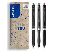 PILOT - Caja de 3 FriXion Ball 07 Plus - Bolígrafo Borrable con Tinta Termosensible - Recargable y Retráctil - Negro, Azul, Rojo - Punta Media