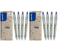 PILOT Caja de 4 Bolígrafos B2P Ecoball 1.0 - Bolígrafo retráctil y recargable - Begreen - Azul - Punta Mediana (Paquete de 2)