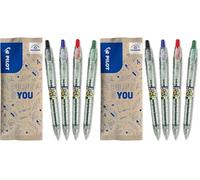 PILOT Caja de 4 Bolígrafos B2P Ecoball 1.0 - Bolígrafo retráctil y recargable - Begreen - Medio - Negro, Azul, Rojo, Verde - Punta Mediana (Paquete de 2)