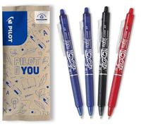 PILOT - Caja de 4 Frixion Ball Clicker - Bolígrafo retráctil borrable con tinta termosensible - Rollerball recargable y ergonómico - 2 Azul, 1 Negro, 1 Rojo - Punta Media