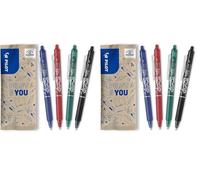 PILOT Caja de 4 Frixion Ball Clicker - Bolígrafo retráctil borrable con tinta termosensible - Rollerball recargable y ergonómico - Azul, Negro, Rojo, Verde - Punta Media (Paquete de 2)