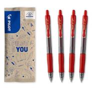 PILOT - Caja de 4 G2 Plus - Rollers de Tinta Gel - Retráctiles y Recargables - Ideal Para Correcciones y Profesorado - Excelente Confort de Escritura - Rojo - Punta Media