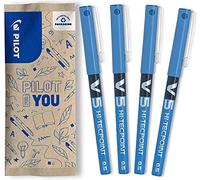 PILOT - Caja de 4 V5 - Bolígrafos roller con tinta líquida - Punta de aguja Fina para Escritura Suave y Precisa - Secado rápido, antimanchas - Azul - Punta Fina (0,5mm)
