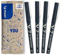 PILOT - Caja de 4 V7 - Bolígrafos de tinta líquida - Punta de aguja media para escritura suave y precisa - Secado rápido, antimanchas - Negro - Punta Media (0,7mm)
