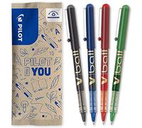 PILOT Caja de 4 VBall 07 - Bolígrafos roller con tinta líquida - Bolígrafos con punta cónica Media - Escritura Suave y Precisa - Secado rápido, antimanchas - Negro, Azul, Rojo, Verde - Punta Media