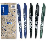 PILOT Caja de 5 FriXion Ball - Bolígrafo borrable con tinta termosensible - Bolígrafo rollerball recargable - 2 Negro, 2 Azul, 1 Verde - Punta Media