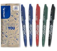 PILOT - Caja de 5 FriXion Ball - Bolígrafo Borrable con Tinta Termosensible - Bolígrafo Rollerball Recargable - 2 Azul, 1 Negro, 1 Verde, 1 Rojo - Punta Media