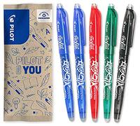 PILOT - Caja de 5 FriXion Ball - Bolígrafo borrable con tinta termosensible - Bolígrafo rollerball recargable - 2 Azul, 1 Negro, 1 Verde, 1 Rojo - Punta Fina