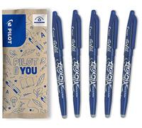 PILOT Caja de 5 Frixion Ball - Bolígrafo borrable con tinta termosensible - Bolígrafo rollerball recargable - Azul - Punta Media