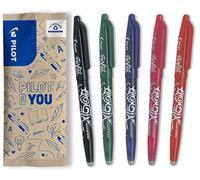 PILOT Caja de 5 FriXion Ball - Bolígrafo borrable con tinta termosensible - Bolígrafo rollerball recargable - Negro, Verde, Rojo, Violeta, Rosa - Punta Media