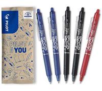 PILOT - Caja de 5 Frixion Ball Clicker - Bolígrafo retráctil borrable con tinta termosensible - Rollerball recargable y ergonómico - 2 Azul, 2 Negro, 1 Rojo - Punta Media