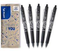 PILOT - Caja de 5 Frixion Ball Clicker - Bolígrafo retráctil borrable con tinta termosensible - Rollerball recargable y ergonómico - Negro - Punta Media