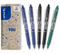 PILOT - Caja de 5 Frixion Ball Clicker - Bolígrafo retráctil borrable con tinta termosensible - Rollerball recargable y ergonómico - 2 Azul, 2 Negro, 1 Verde - Punta Media