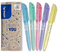 PILOT Caja de 5 Frixion Light Soft - Resaltadores borrables de colores pastel - Azul, Verde, Rosa, Morado, Amarillo - Punta de cincel para trazos finos o anchos