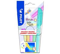 PILOT - Caja de 5 Frixion Light Soft - Rotuladores borrables de colores pastel - Rosa, Amarillo, Morado, Azul, Naranja, Verde - Punta de cincel para trazos finos o anchos