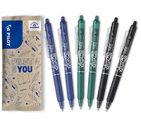 PILOT - Caja de 6 FriXion Ball Clicker - Bolígrafo Retráctil Borrable con Tinta Termosensible - Rollerball Recargable y Ergonómico - 2 Azul, 2 Negro, 2 Verde - Punta Media