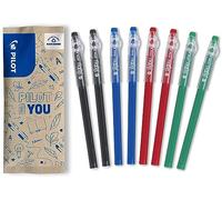 PILOT - Caja de 8 Bolígrafos FriXion Ball Stick - Tinta de Gel Borrable - 2 Azul, 2 Negro, 2 Rojo, 2 Verde - Punta Media