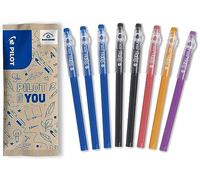 PILOT Caja de 8 Bolígrafos FriXion Ball Stick - Tinta de gel borrable - 3 Azul, 2 Negro, 1 Coral, 1 Naranja, 1 Púrpura - Punta Media