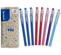 PILOT - Caja de 8 Bolígrafos FriXion Ball Stick - Tinta de Gel Borrable - 3 Azul, 2 Rojo, 1 Rosa, 1 Violeta, 1 Azul - Punta Media