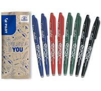 PILOT Caja de 8 FriXion Ball - Bolígrafo borrable con tinta termosensible - Bolígrafo rollerball recargable - 2 Negro, 2 Azul, 2 Verde, 2 Rojo - Punta Media