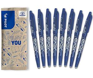 PILOT - Caja de 8 FriXion Ball - Bolígrafo Borrable con Tinta Termosensible - Bolígrafo Rollerball Recargable - 8 Azul - Punta Media