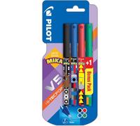 Pilot - Colección MIKA - Roller tinta líquida V5 - Tinta negra/azul/roja - x3 + 1 BONUS PACK Verde