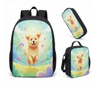 Pilot Dog Drone - Mochila de 17 pulgadas, juego de 3 piezas con diseño de ciudad caprichosa para niños, mochila escolar con lonchera, 07, L, Minimalista