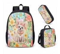 Pilot Dog Drone - Mochila de 17 pulgadas, juego de 3 piezas con diseño de ciudad caprichosa para niños, mochila escolar con lonchera, 06., L, Minimalista