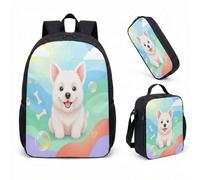 Pilot Dog Drone - Mochila de 17 pulgadas, juego de 3 piezas con diseño de ciudad caprichosa para niños, mochila escolar con lonchera, 10, L, Minimalista
